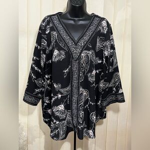 Belle by Kim Gravel Black Paisley V-Neck Tunic SZ 1X Like New!